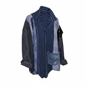 Stylish Blue Striped and Plaid Button Down Shirt